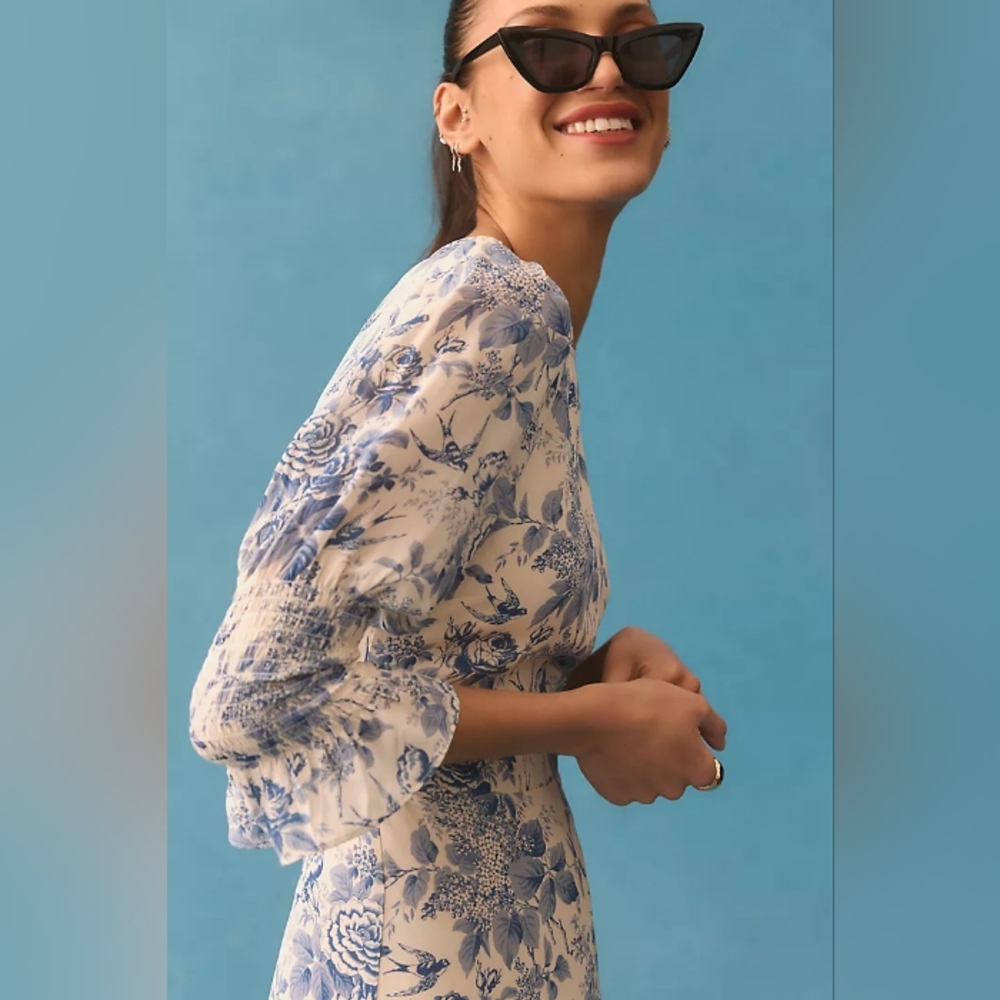 REFORMATION Carolena Dress Pompadour Print 10 - Picture 2 of 10